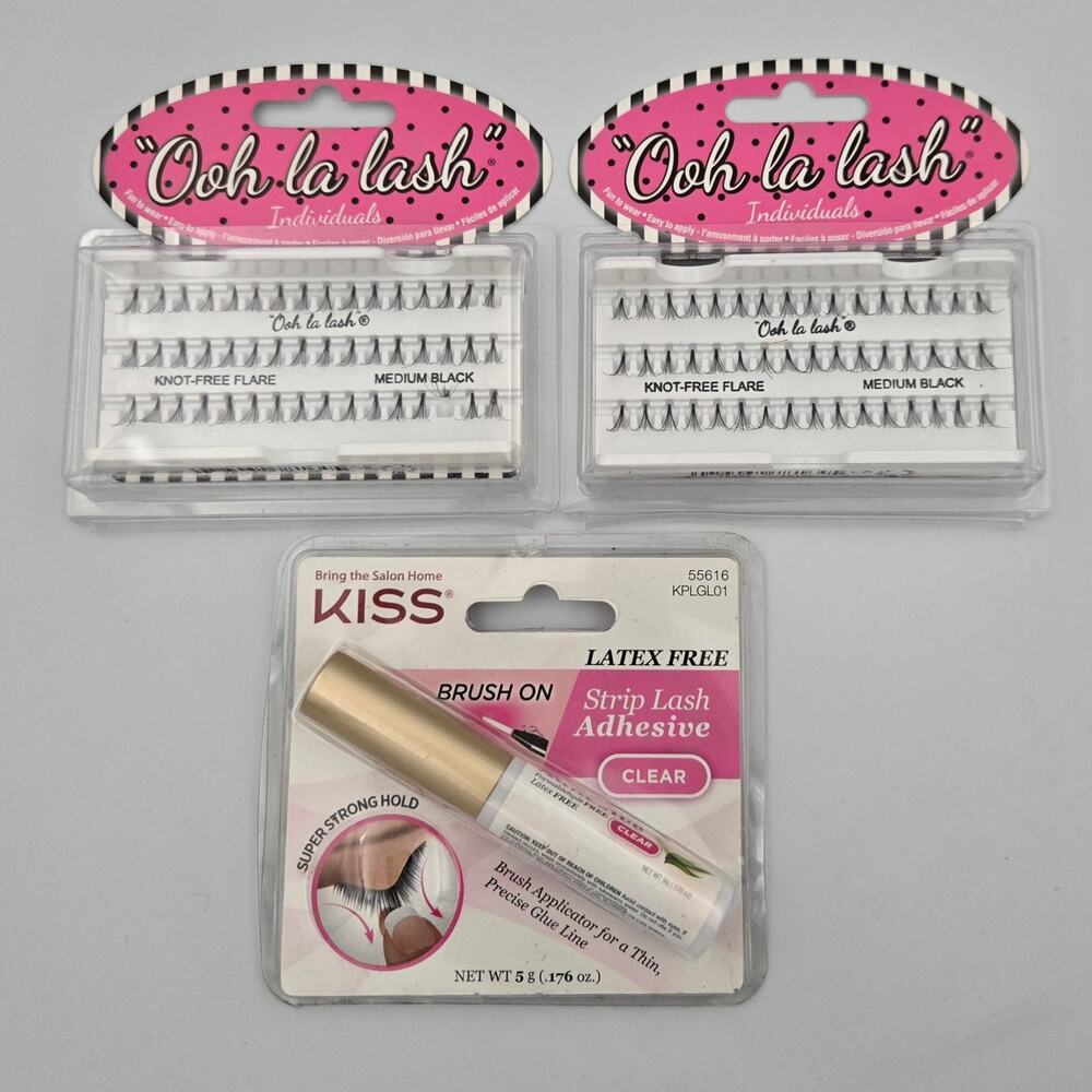 Two Sets of Ooh-La Lash Medium Black Individual Lashes and 1 Kiss Lash Adhesive